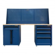 Set of 3 CSPS 183cm blue tool cabinets with wooden panel and mesh wall - 09 drawers