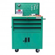 Tủ dụng cụ 3 hộc kéo 2 ngăn chứa màu xanh lá kèm vách lưới Fabina