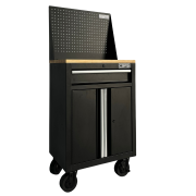 Tool cabinet CSPS 61cm - 01 black drawer with wooden wheels with mesh wall (white handle)