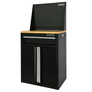 Tool cabinet CSPS 61cm - 01 black drawer with wooden plank with mesh wall (white handle)