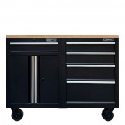 Set of 2 CSPS 122cm black tool cabinets with wooden surface and mesh wall - 05 drawers (white handle)