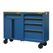 Set of 2 CSPS 122cm blue tool cabinets with wooden top - 05 drawers