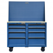 Set of 2 CSPS 122cm black tool cabinets with wooden surface and mesh wall - 05 drawers (white handle)