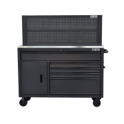 CSPS Black Tool Cabinet 132cm – 5 Drawers with Black Handles include Pegboard