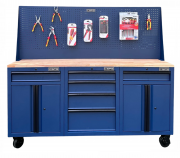 Set of 3 CSPS 183cm blue tool cabinets with wooden panel and mesh wall - 06 drawers
