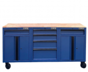 Set of 3 CSPS 183cm blue tool cabinets with wooden panel and mesh wall - 09 drawers