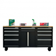 Set of 3 CSPS 183cm black tool cabinets with wooden panel - 09 drawers (white handle)