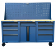 Set of 3 CSPS 183cm blue tool cabinets with wooden panel and mesh wall - 09 drawers