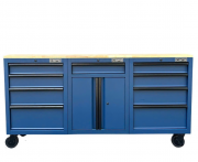 Set of 3 CSPS 183cm blue tool cabinets with wooden panel and mesh wall - 09 drawers