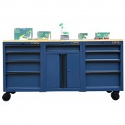 Set of 3 CSPS 183cm blue tool cabinets with wooden panel and mesh wall - 09 drawers