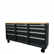 Set of 3 CSPS 183cm black tool cabinets with wooden panel - 12 drawers (white handle)