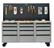 Tủ dụng cụ CSPS 183cm - 12 hộc kéo màu xám mặt ván gỗ kèm vách lưới