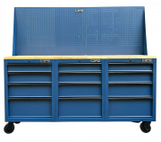 Set of 3 CSPS 183cm blue tool cabinets with wooden panel and mesh wall - 09 drawers