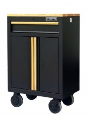 Tủ dụng cụ CSPS 61cm - 01 hộc kéo màu đen tay cầm vàng kèm bánh xe, ván gỗ