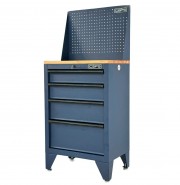 CSPS Blue Tool Cabinet 61cm including cabinet legs with Pegboard and Wooden Top – 04 Drawers