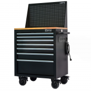 CSPS Tool Cabinet Matte Black with 7 Drawers with pegboard and wooden top (white handles)
