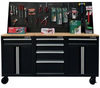 Set of 3 CSPS tool cabinets 183cm, black, wooden panel surface, mesh walls - 06 drawers (white handles)