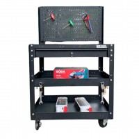FABINA Black 3-Shelf Utility Cart with 1 Drawer and Pegboard Panel
