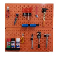 Orange Double Grid Pegboard With Hanging Accessories FABINA - 2 Panels