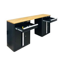 Black wooden plank double top 2 drawer cabinet CSPS 183cm W x 40cm D x 78.7cm HY