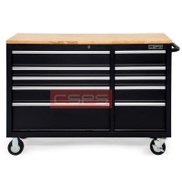Tool cabinet with 10 drawers 132cm in matte black CSPS wood surface