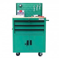 Tủ dụng cụ 3 hộc kéo 2 ngăn chứa màu xanh lá kèm vách lưới Fabina