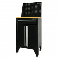 61cm tool cabinet - 01 black drawer, white handle with wooden cabinet legs and mesh wall