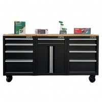 Tủ dụng cụ CSPS 183cm - 09 hộc kéo màu đen mặt ván gỗ (tay nắm trắng)