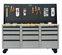 Tủ dụng cụ CSPS 183cm - 12 hộc kéo màu xám mặt ván gỗ kèm vách lưới