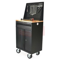 Tool cabinet CSPS 61cm - 01 black drawer with wooden wheels with mesh wall (black handle)