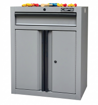 CSPS 61cm Black Tool Cabinet with Wooden Top, Pegboard, Casters – 4 Drawers (white handles)