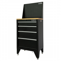 CSPS tool cabinet 61cm - 04 black drawers, wooden board legs, mesh walls (white handles)