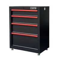 CSPS 61cm Black Tool Cabinet with Wooden Top, Pegboard, Casters – 4 Drawers (white handles)