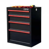 CSPS 61cm Black Tool Cabinet with Wooden Top, Pegboard, Casters – 4 Drawers (white handles)