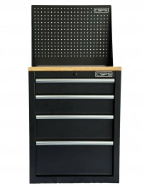 CSPS tool cabinet 61cm - 04 black drawers with wooden panels and mesh walls (white handles)