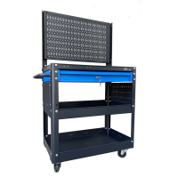 Multi-function trolley with 3 compartments 1 drawer in blue with black mesh wall Fabina