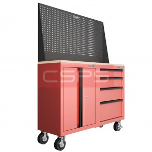 Bộ 2 Tủ dụng cụ CSPS 122cm 4 hộc kéo màu đỏ mặt ván gỗ kèm vách lưới