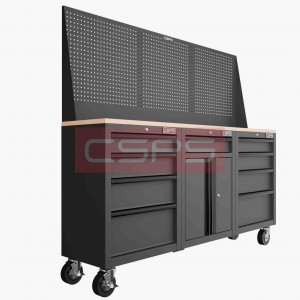 Bộ 3 Tủ dụng cụ CSPS 183cm màu đen mặt ván gỗ kèm vách lưới - 09 hộc kéo