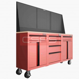 Bộ 3 Tủ dụng cụ CSPS 183cm màu đỏ mặt ván gỗ kèm vách lưới - 06 hộc kéo