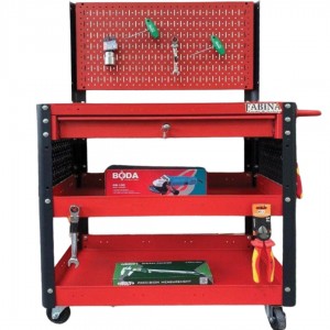 Kệ thép di động đa năng 1 hộc kéo vách lưới màu đỏ Fabina