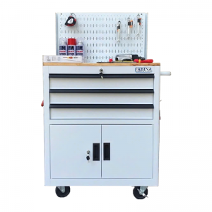 Tủ dụng cụ 3 hộc kéo 2 ngăn chứa màu trắng kèm vách lưới Fabina