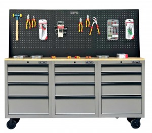 Tủ dụng cụ CSPS 183cm - 12 hộc kéo màu xám mặt ván gỗ kèm vách lưới