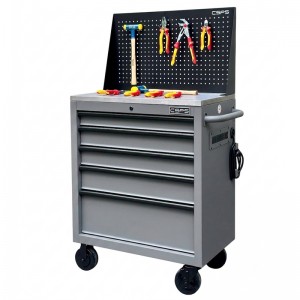 Tủ dụng cụ CSPS 76cm - 05 hộc kéo không nâng hạ màu xám tay cầm đen kèm vách lưới (mặt inox)