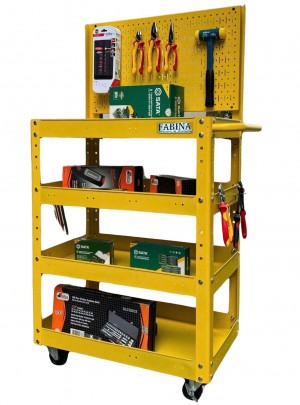 Xe đẩy 4 ngăn cao 980mm kèm vách lưới màu vàng FABINA